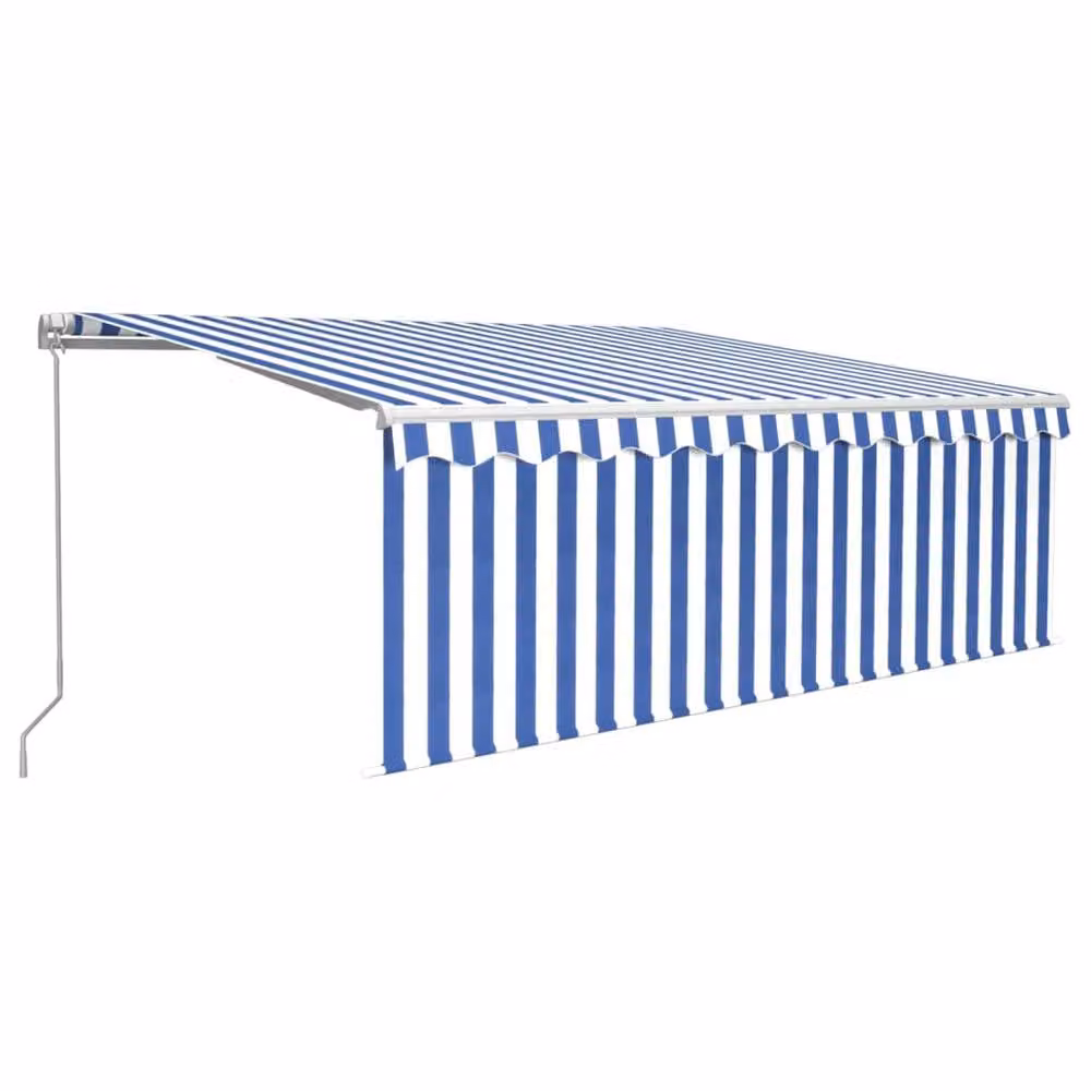 Berkfield Home Manual Retractable Awning with Blind, Blue and White Striped Polyester, W: 450 cm, D: 300 cm – 3