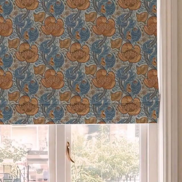 HOUSE Llewelyn-Bowen Down The Dilly Printed Velvet Made To Measure Roman Blind in Cerulean Blue and Gold