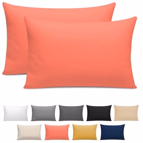 Pamposh Grace 300 Thread Count Cotton Sateen Pillow Case Pair in Coral with Envelope Closure