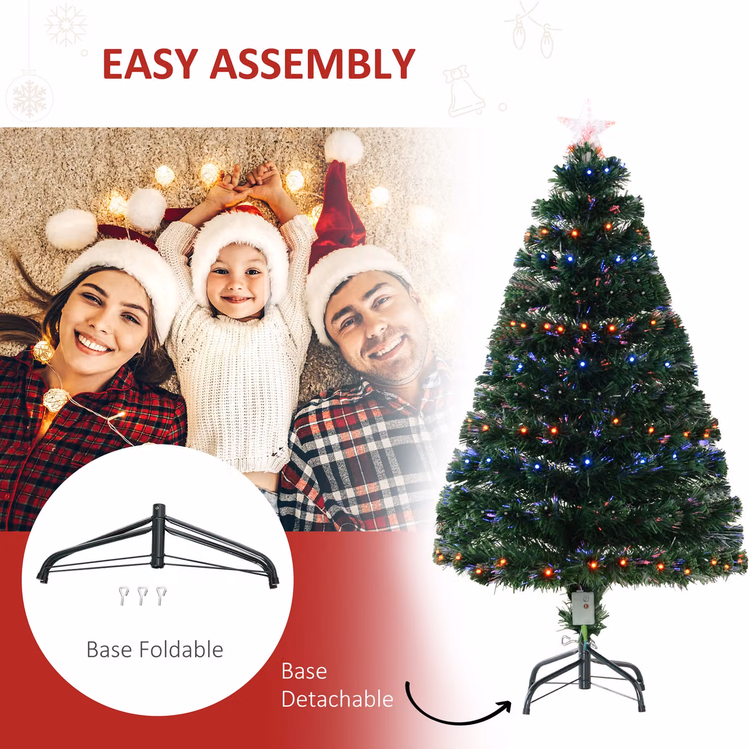 HOMCOM 4ft Pre-Lit Artificial Christmas Tree with Multi-Coloured Fiber Optic LED Lights – 7