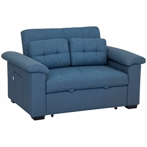 HOMCOM 2 Seater Click Clack Fabric Sofa Bed in Blue