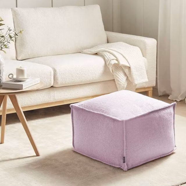 Wyld and Coco Pink Cotton Square Pouffe with Removable Cover and EPS Filling
