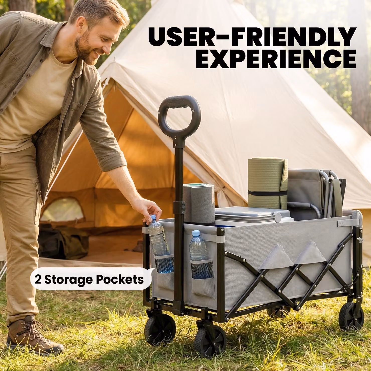 Outsunny Foldable Festival Trolley with Drop-Down Tailgate and Adjustable Handle, Grey – 8