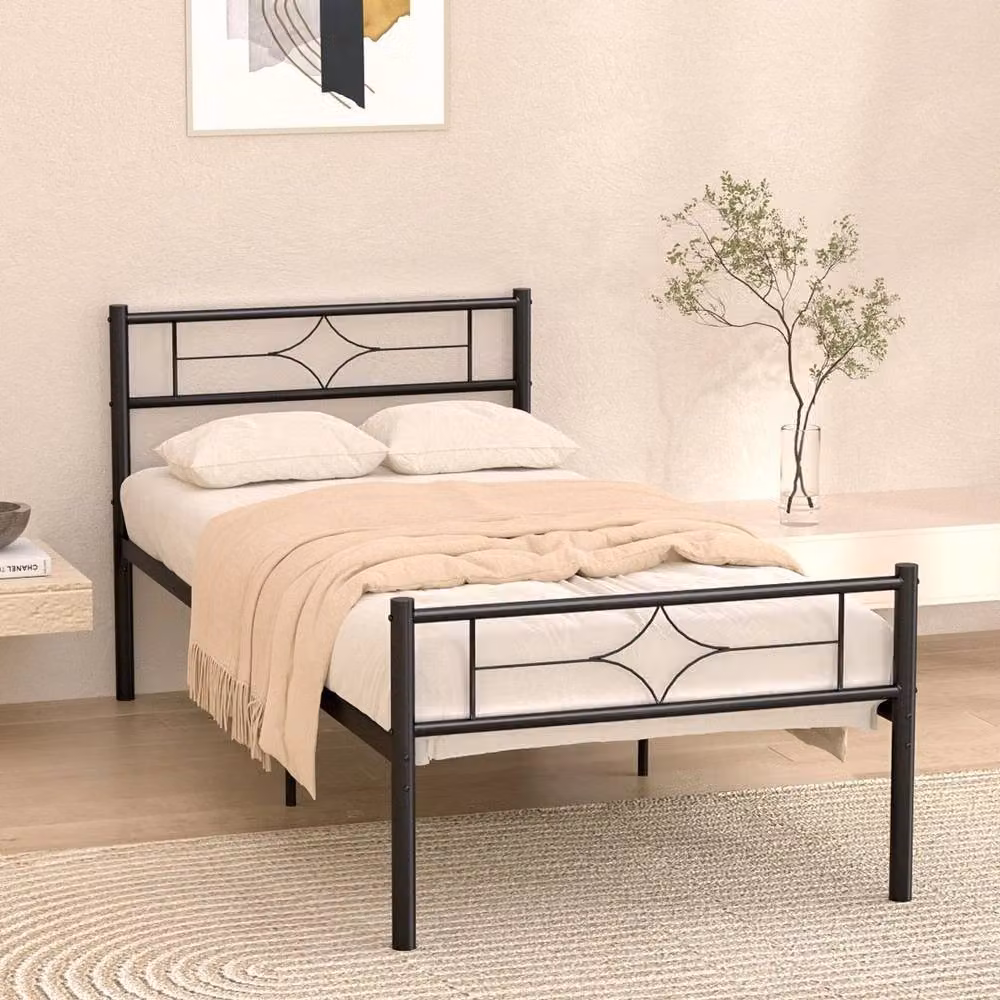 FLAVORA Double Heavy Duty Metal Bed Frame in Black, W/D/H: 190 x 135 cm – 3