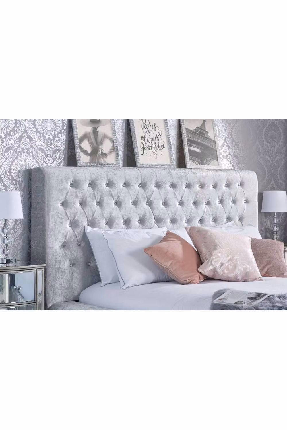 Birlea Grande Super King Upholstered Velvet Bed in Grey/Silver with Lift Up Base, W/D/H: 200 x 120 x 193 cm – 2