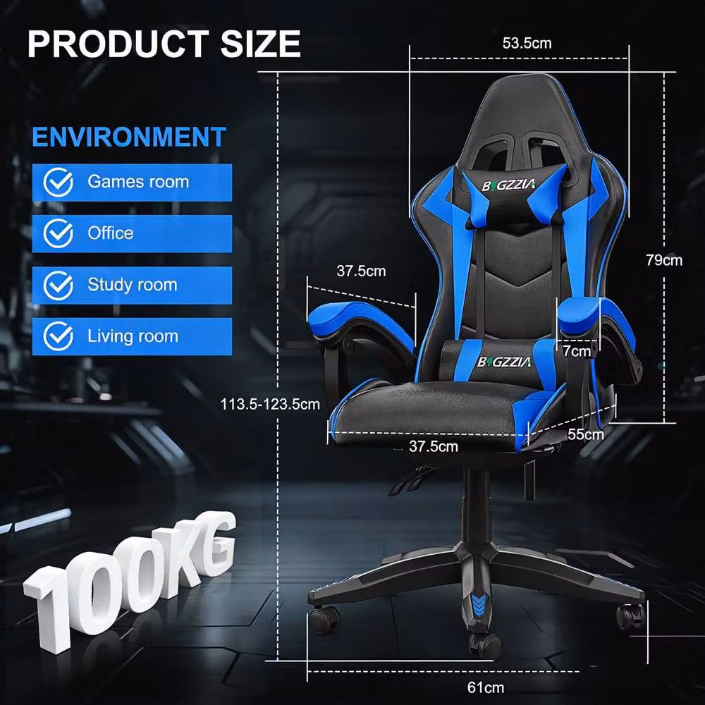 Gartistgo Bluetooth Gaming Chair in Blue with Lumbar Support and Headrest – 2