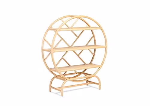 Desser Natural Rattan Bookcase Etagere, Brown and Beige Freestanding 3-Shelf Shelving Unit, H 123 cm x W 106 cm x D 41 cm – 1