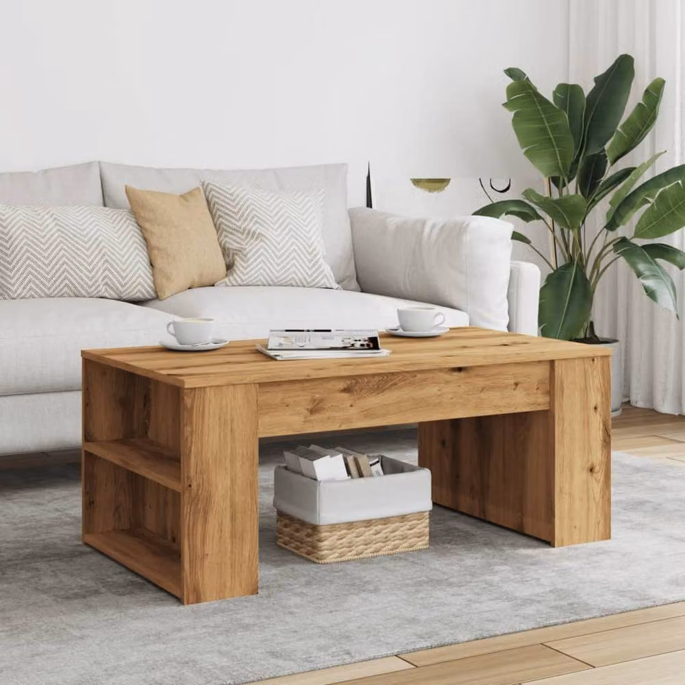 Berkfield Home Artisan Oak Coffee Table in Brown, W/D/H: 102 x 55 x 42 cm – 3