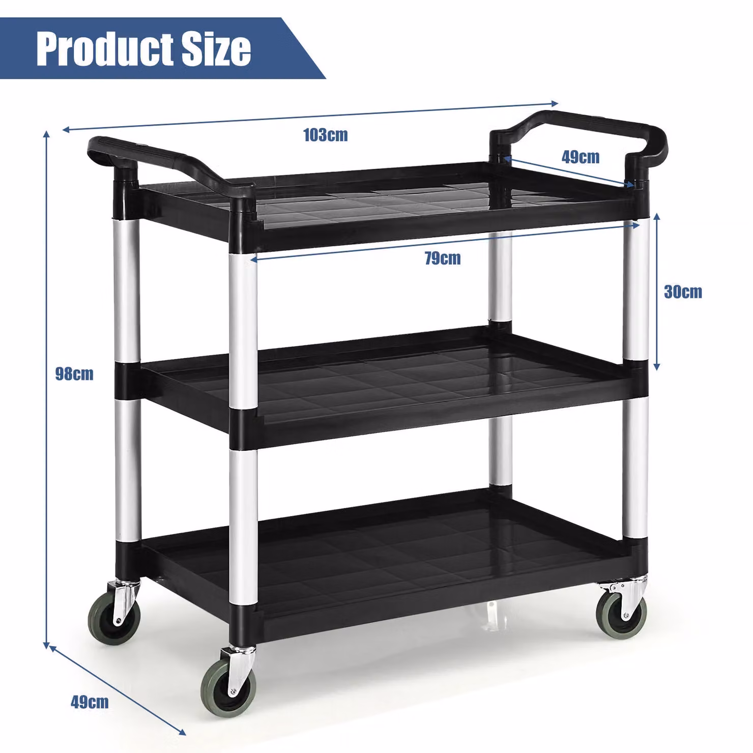 Costway Heavy Duty 3 Tier Kitchen Storage Service Trolley in Black – 2