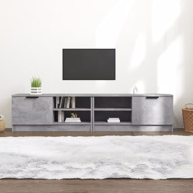 Berkfield Home Set of 2 Modern TV Cabinets in Concrete Grey, W/D/H: 80 x 35 x 36.5 cm