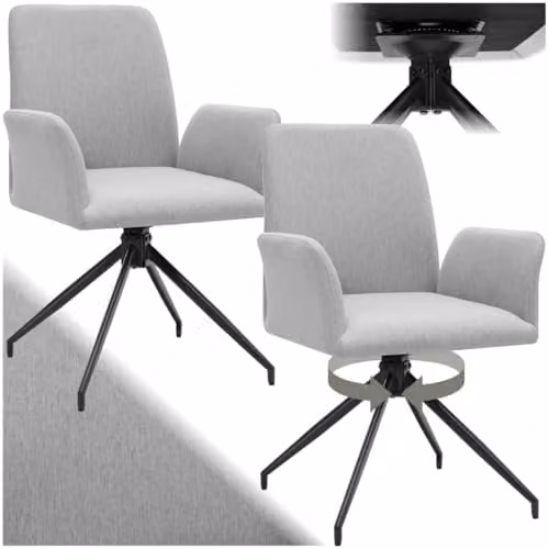 tectake Set of 2 Daya 360 Swivel Dining Chairs in Grey Fabric