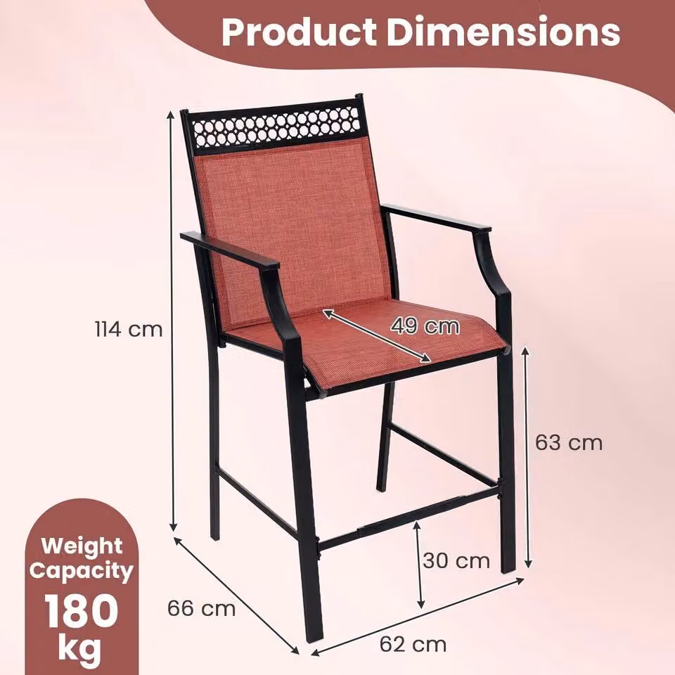 Costway Set of 2 Modern Red Metal Outdoor Patio Counter Height Chairs with Footrest – 2