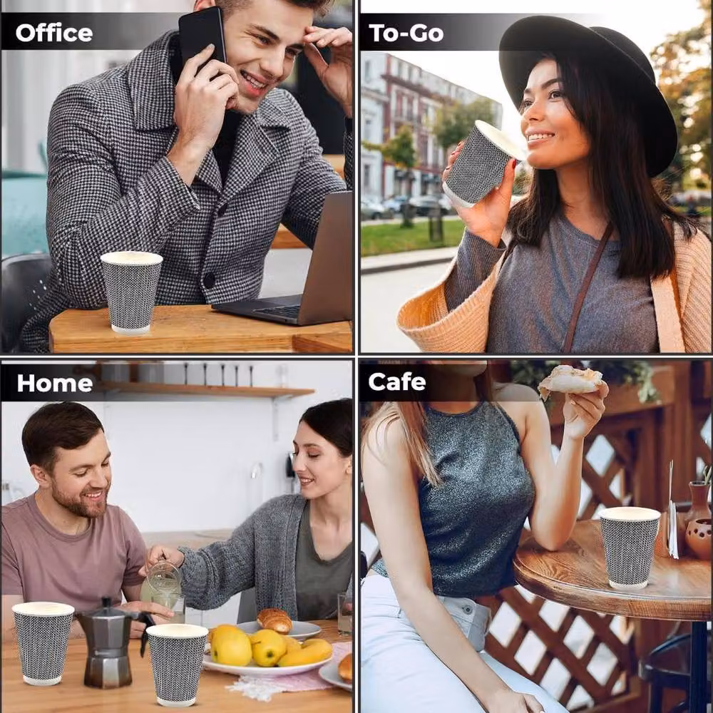 ECONX 12oz Black 3PLY Kraft Ripple Disposable Coffee Paper Cups, 100 Pieces – 4