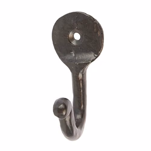 Hammer and Tongs Hammered Round Plate Single Hook, Matt Black Powder-Coated Iron, Pack of 10, W: 3.0 cm, H: 6.5 cm – 4