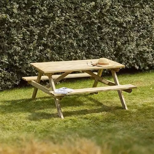Cerland Rustic Brown Wooden Picnic Table with Bench, W: 150 cm, D: 152 cm, H: 75 cm – 2