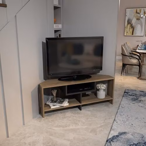 Decorotika Maldives Open Shelving Corner TV Stand for TVs up to 47 inches, Brown and Black – 2