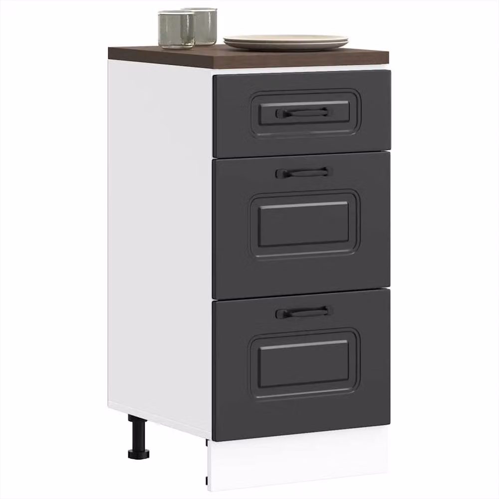 Berkfield Home Kalmar Kitchen Base Cabinet in Black Matt MDF, H 81.5 x W 40.0 x D 46.0 cm – 2