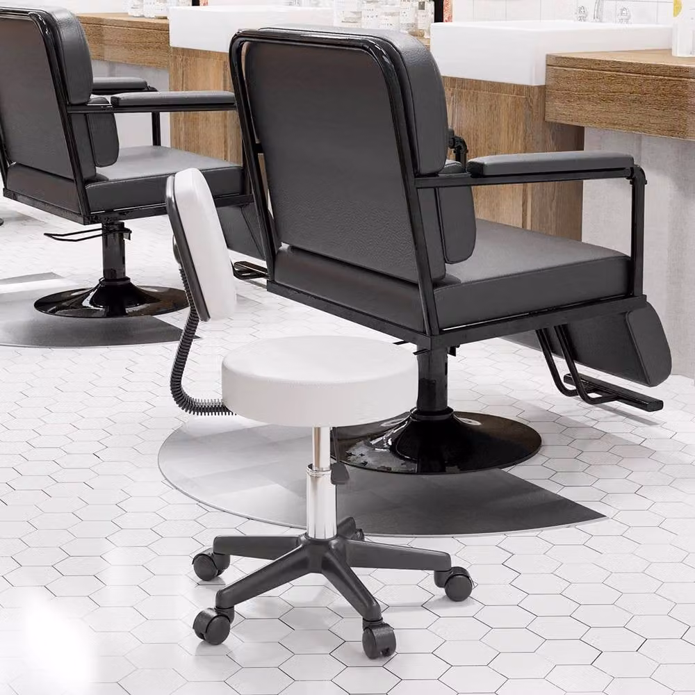 STILVORA Adjustable Height Salon Stool with Backrest in White – 2