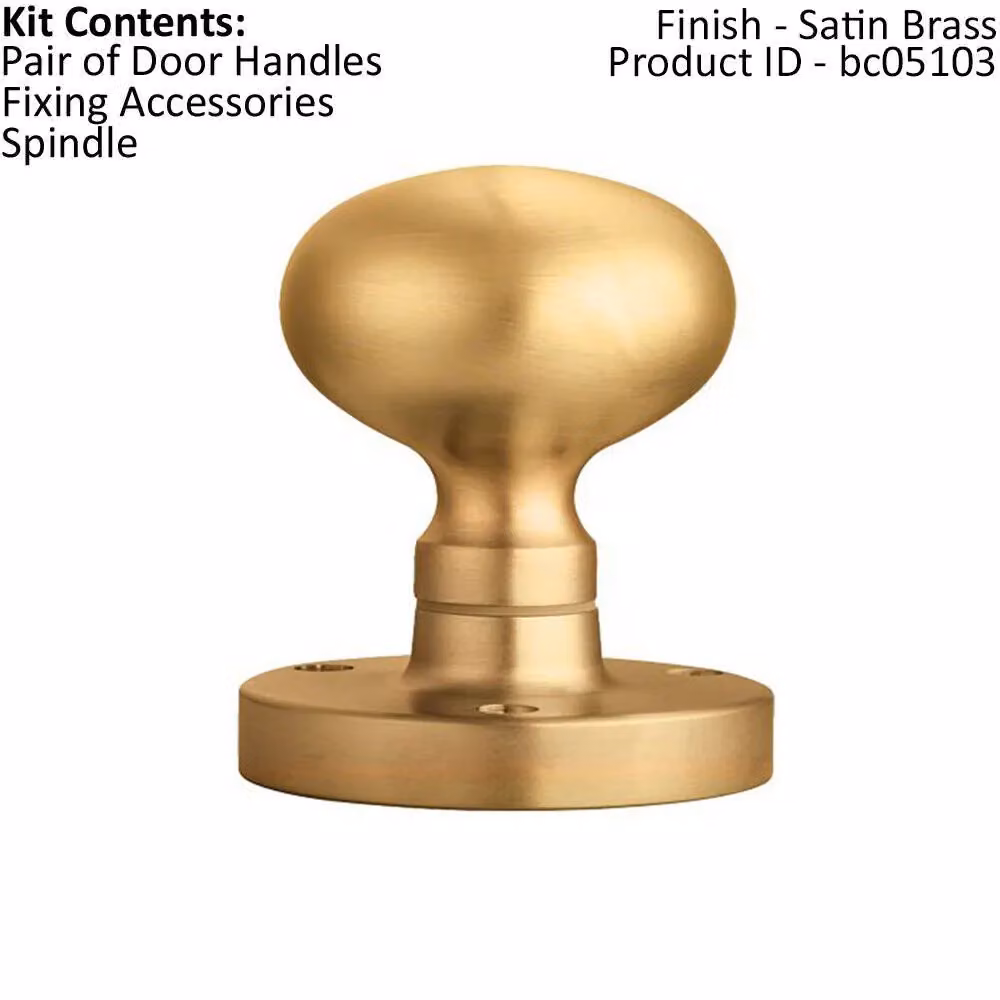 Loops Pair Mushroom Mortice Door Knob Half Sprung, 52mm Diameter, Satin Brass – 2