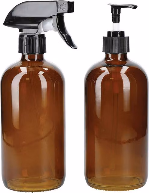 KitchenCraft Living Nostalgia 2pc Refillable Glass Pump and Spray Bottle Set in Brown