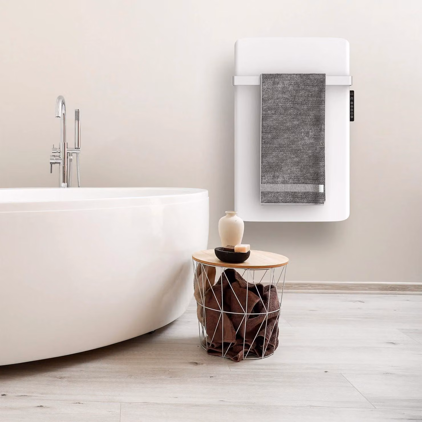 MYLEK 500W Infrared Vertical Panel Heater with 24/7 Timer and Removable Towel Rail, White – 2