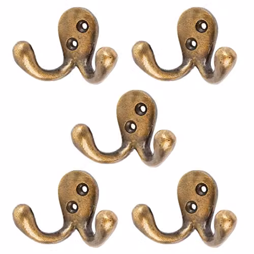 Hammer and Tongs Brass Double Coat Hook, Pack of 5, Wall Mounted – 2