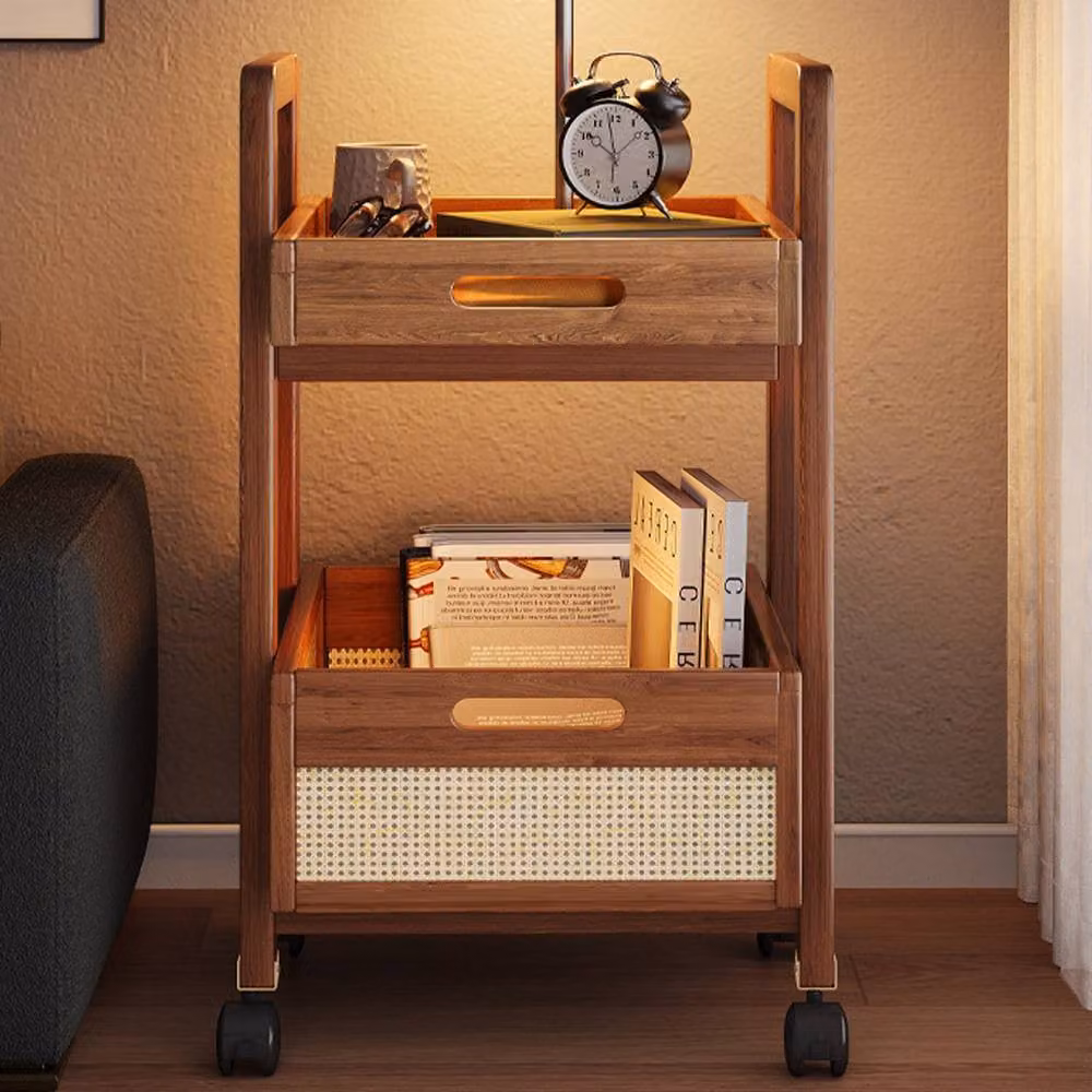 Ventryn Wooden Rolling Side Table with Castors in Brown – 5