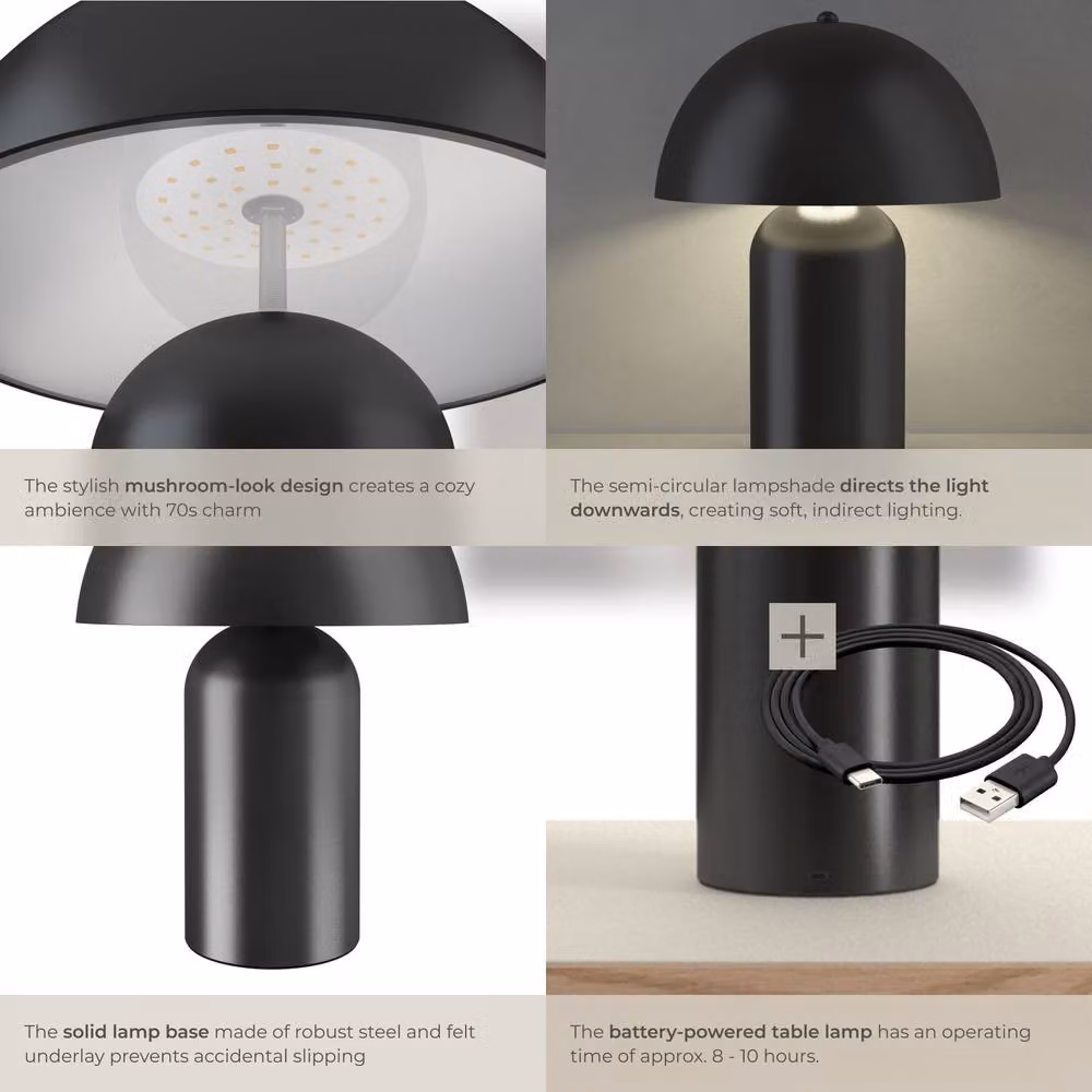 tectake Kade Retro LED Table Lamp in Black with Rechargeable Battery and 3 Brightness Levels – 4