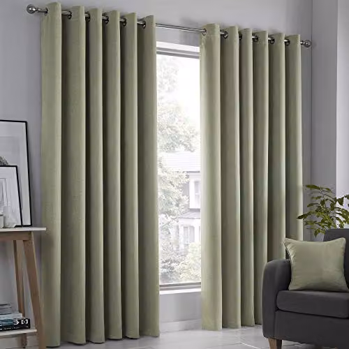 Fusion Green Thermal Eyelet Curtains, 2 Panels, W: 168 cm, H: 229 cm