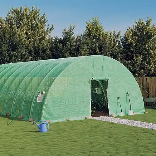 vidaXL Green Steel Frame Greenhouse for Vegetable Gardens, W: 10 m, D: 6 m, H: 2.85 m – 2