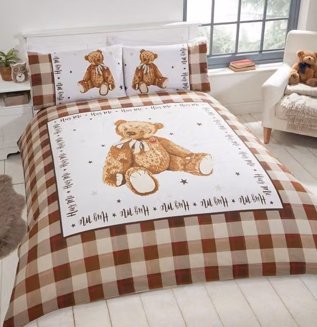 Rapport Home Hug Me Bear Duvet Cover and Pillowcase Set in Beige, Sand and Brown, W: 90 cm, L: 200 cm