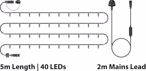 Eagle Connect 40 LED Warm White Outdoor Fairy String Lights with Black Rubber Cable, IP65 Waterproof, Mains Powered – 2