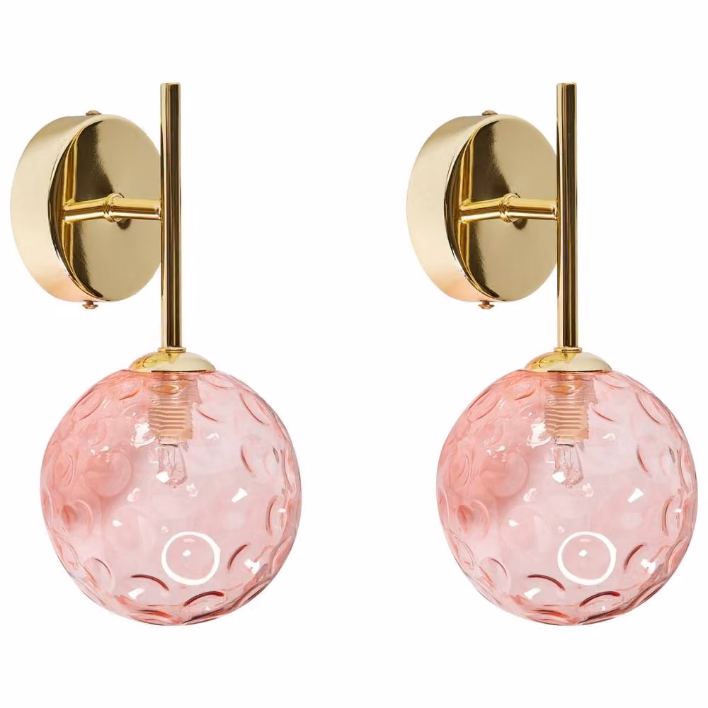 Wyld and Coco Set of 2 Pink and Gold Glass Wall Lamps – 2