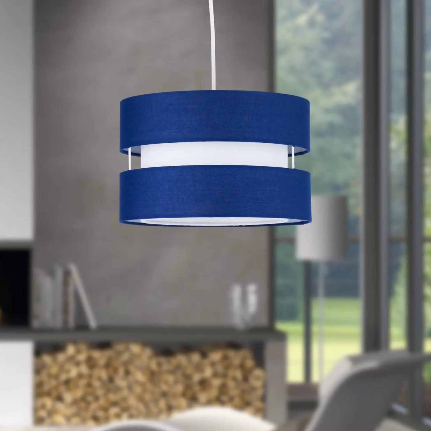 First Choice Lighting Benni Set of 2 Blue Fabric Round Easy Fit Pendant Shades, Diameter: 26 cm – 4