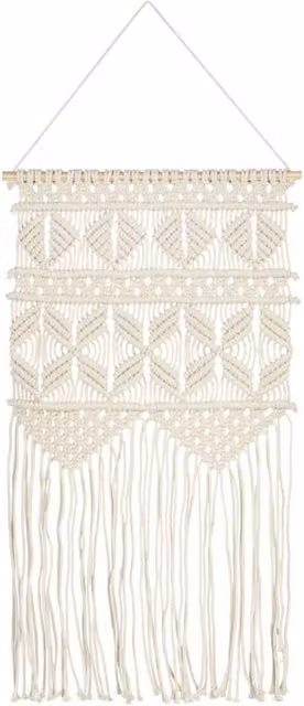 Berkfield Home Boho Geometric Macrame Wall Hanging in Beige or White, W: 40 cm, H: 80 cm