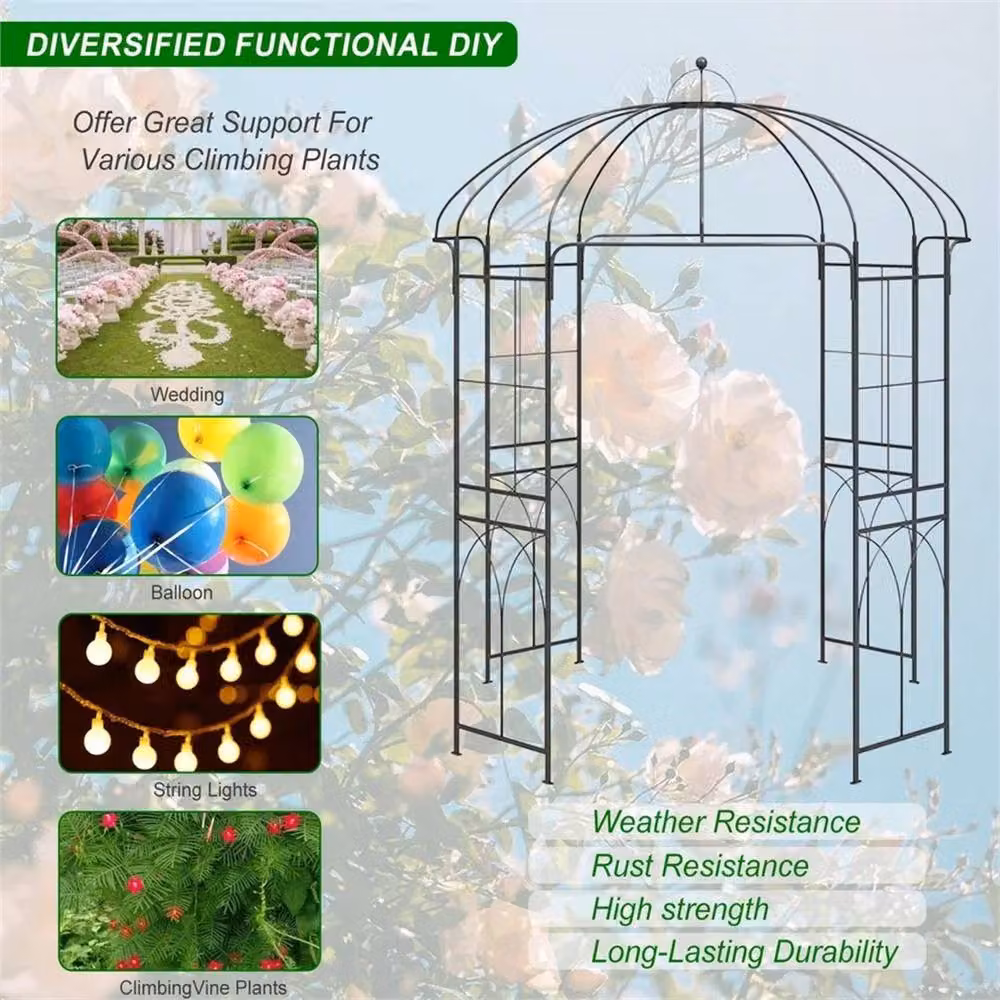 NESTLUNE Metal Garden Rose Arch Trellis Bird Cage Shape in Black, H 100 cm x W 15 cm – 3