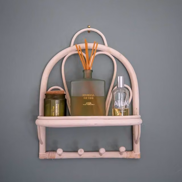 Madison & Mayfair Wall-Mounted Natural Rattan Shelf in Beige, W: 40.0 cm, D: 34.0 cm, H: 16.0 cm