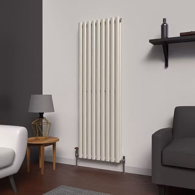 Lux Heat Oval Coloured Vertical Radiator in Stone White, Double, Matte Finish, H: 160 cm x W: 54 cm