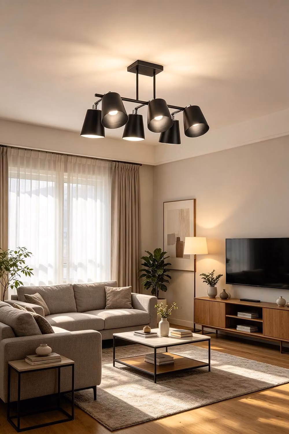 Living and Home Adjustable 6-Light Semi-Flush Mount Ceiling Spotlight in Black – 3