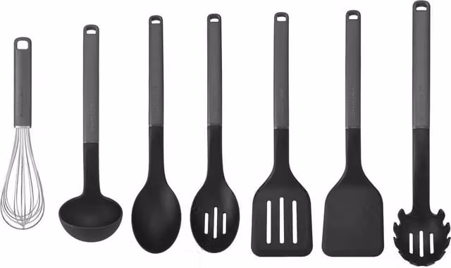 KitchenAid 7pc Heat Resistant and Non-Scratch Silicone and Stainless Steel Utensil Set in Grey and Red
