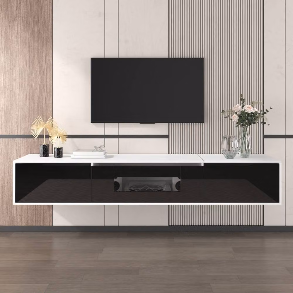 Kelvenix Modern White Glossy Floating LED TV Stand with Integrated Lighting W/D/H: 180 x 35 x 30 cm – 3