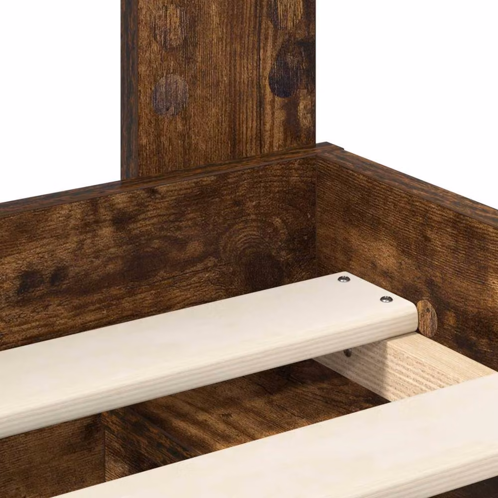 Berkfield Home Modern Bed Frame in Smoked Oak and Brown Solid Pine Wood, W/D/H: 100 x 200 cm – 4