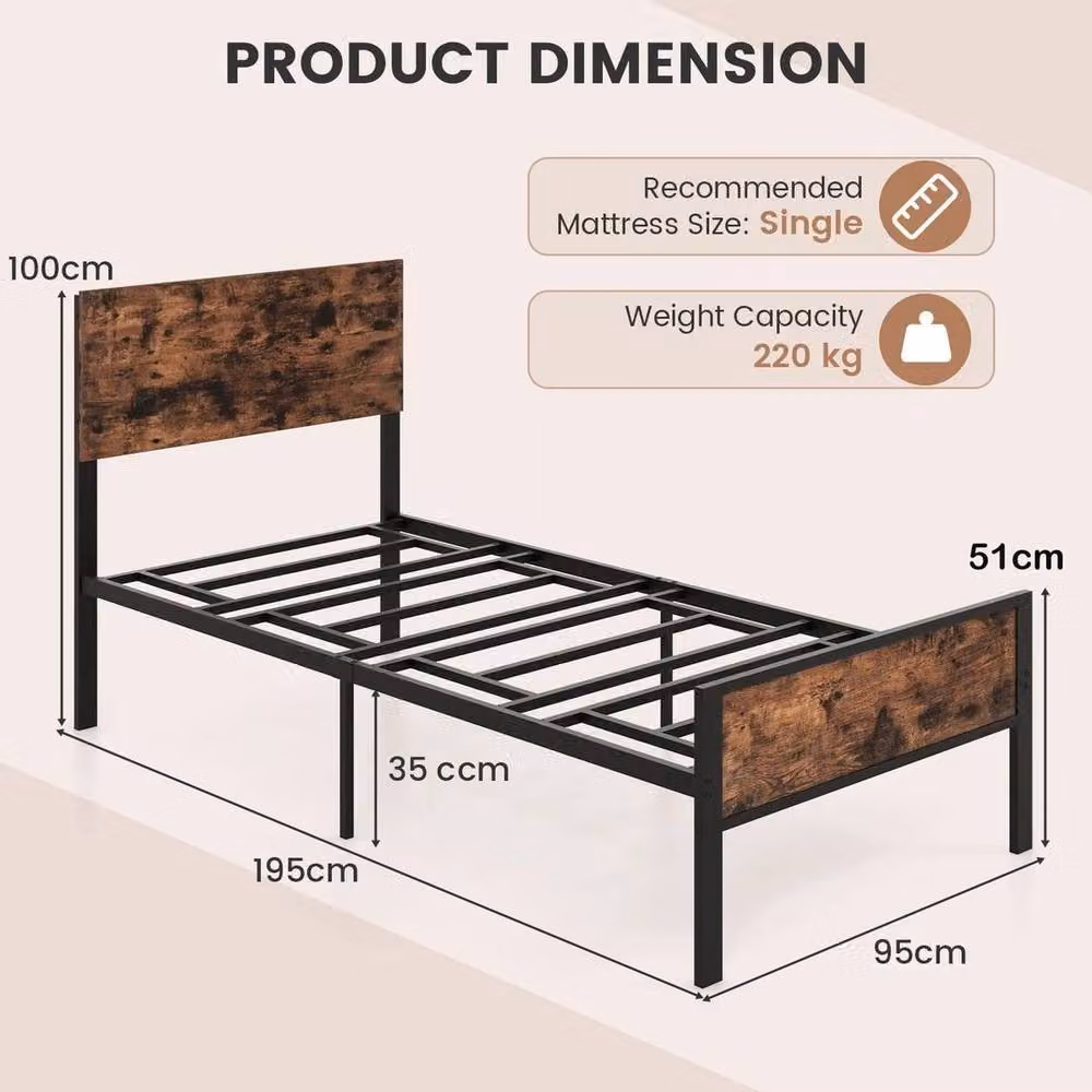 KORVIXA Single Metal Platform Bed Frame, Multicolour, W/D/H: 90 x 200 cm – 2