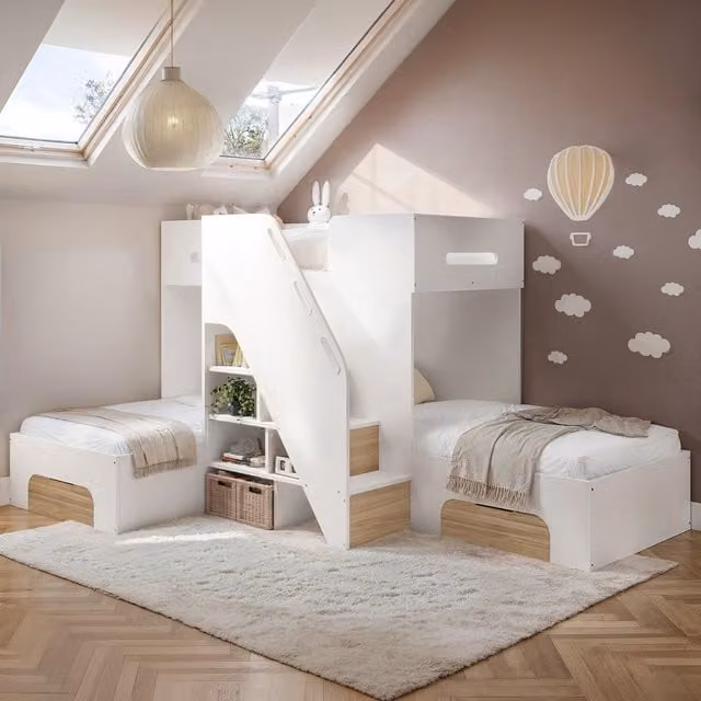 Flair Mason Triple Sleeper Bunk Bed in Brown and White