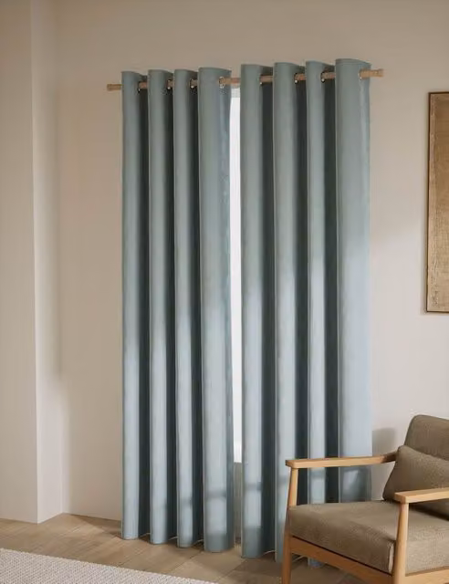 M&S Seafoam Velvet Eyelet Curtains, Thermal Insulating and Opaque