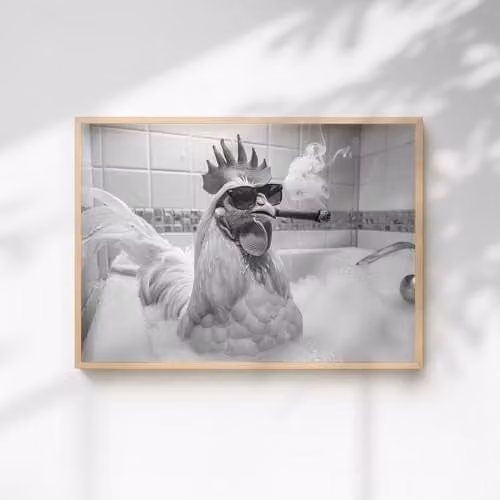 60 Second Makeover Chicken Smoking A Cigar In The Bath Quirky Animal Print Paper Poster, A4