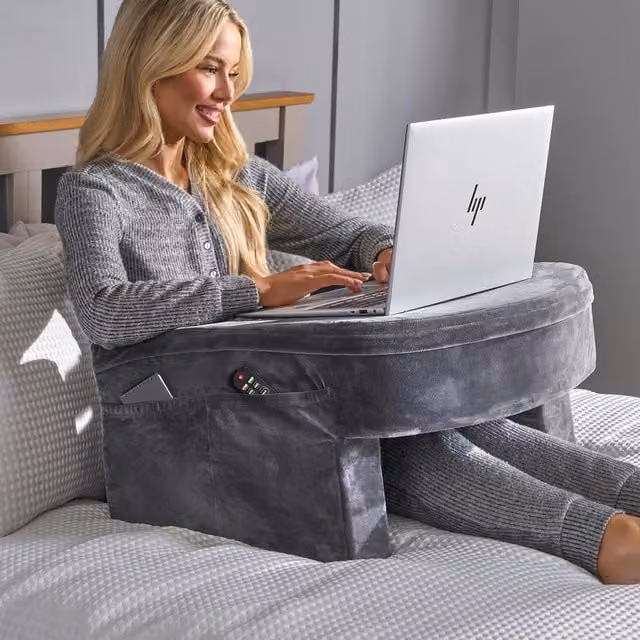 OHS Gaming Desk Lap Pillow Cushion and Laptop Tray with Foam Padding in Charcoal Grey
