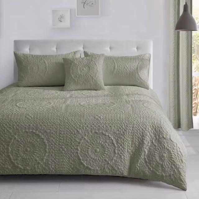 Velosso Green Floral Duvet Cover and Pillowcase Set, W: 180 cm, L: 200 cm