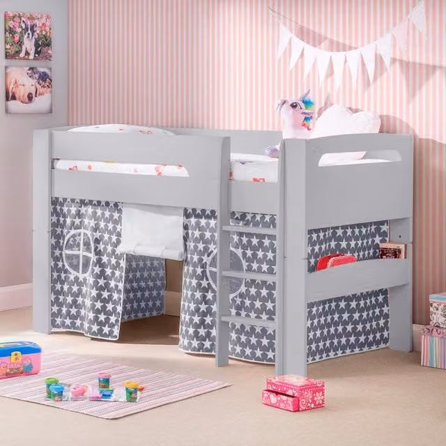 Julian Bowen Pluto Midsleeper Bed with Tent and House Frame, Grey, 90 x 190 cm