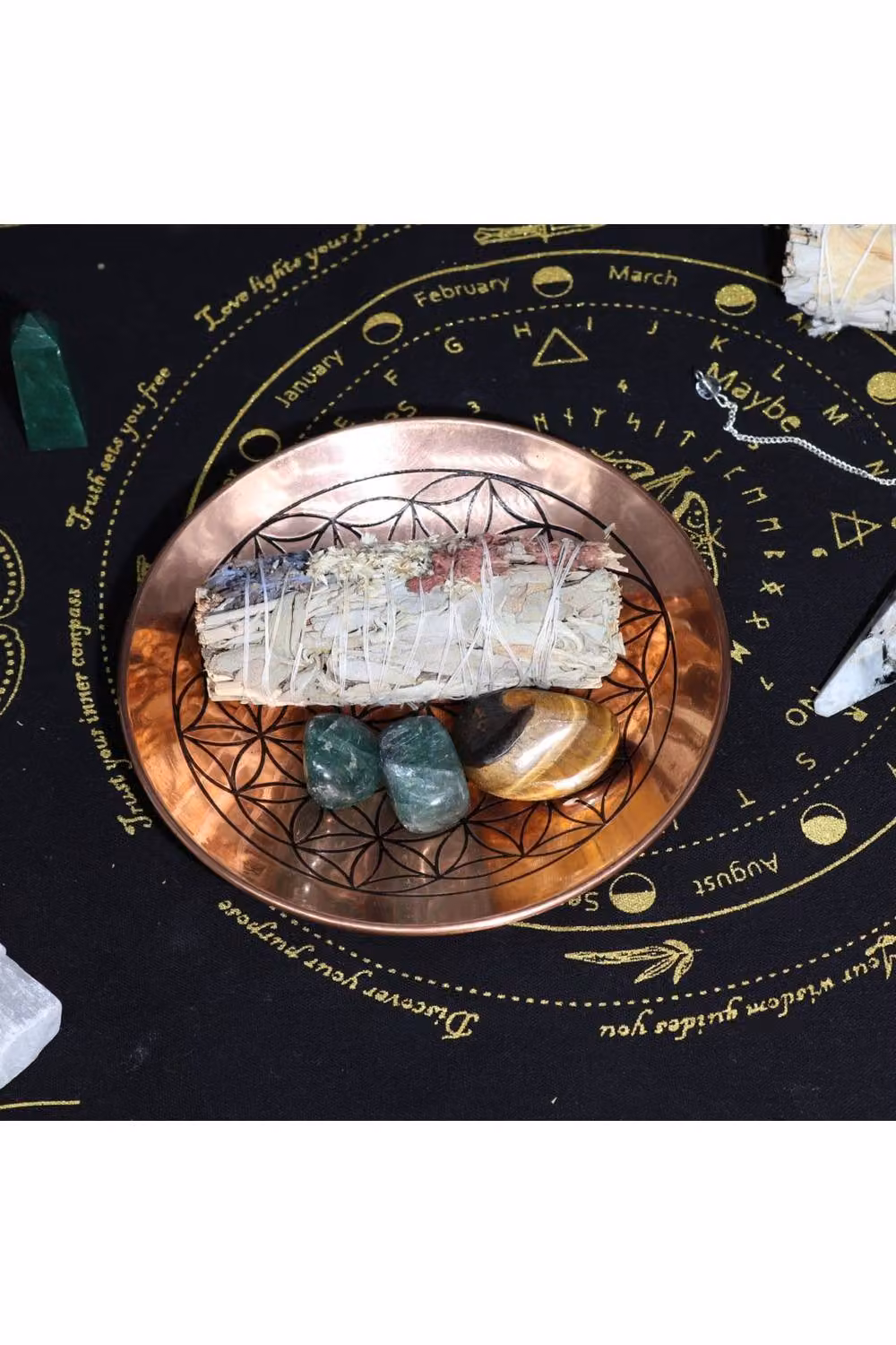 KDMD Gold Copper Flower of Life Geometric Smudge and Incense Offering Plate – 3